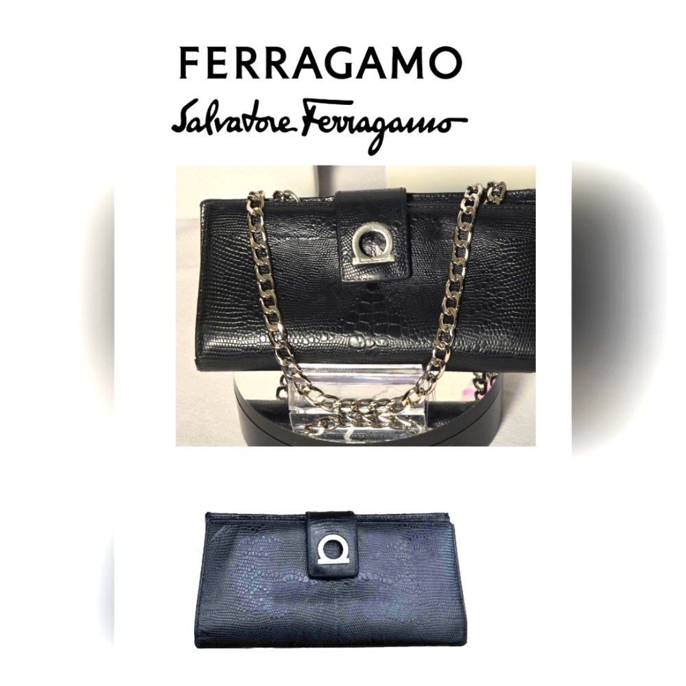 🔥EUC 💯 SALVATORE FERRAGAMO GANCINI EMBOSSED LONG WALLET